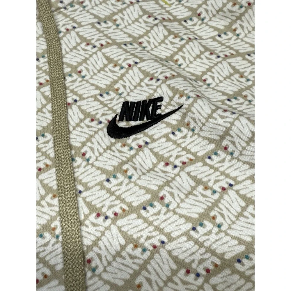 Nike Essentials AOP Fleece Hoodie Mens Small Beige All Over Print Cotton‎ Swoosh